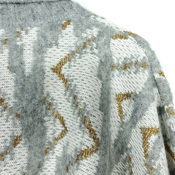 Sita Murt Womens Sweater One Size Geometric White Gray Gold Metallic Knit Poncho - Picture 6 of 7